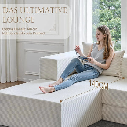 Modular L-Shape Sofa Bed – Corduroy Cloud Corner Couch Manwatstore