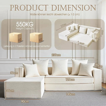 Modular L-Shape Sofa Bed – Corduroy Cloud Corner Couch Manwatstore