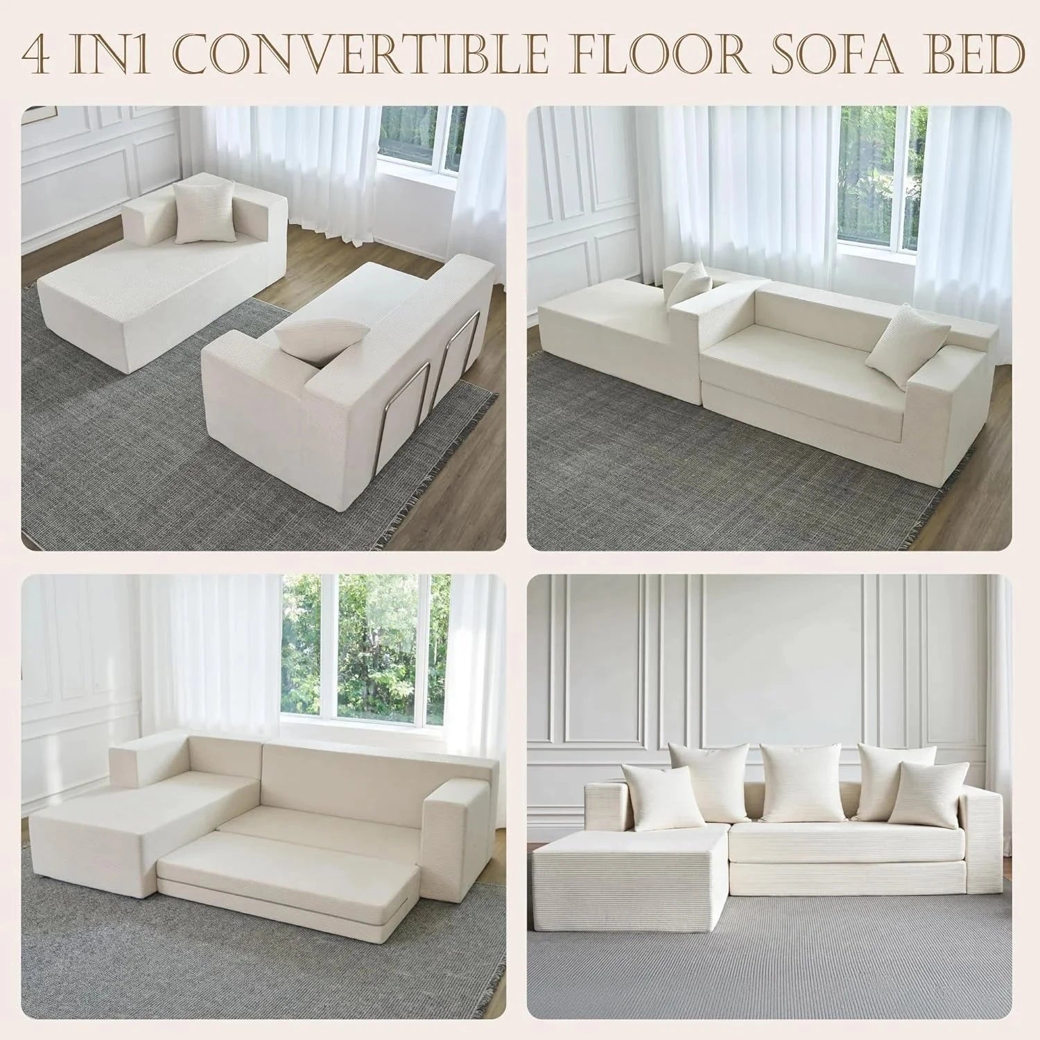 Modular L-Shape Sofa Bed – Corduroy Cloud Corner Couch Manwatstore