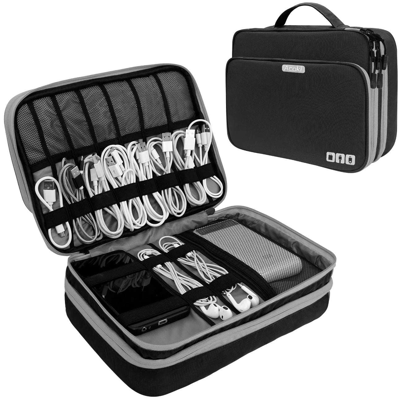 Multi-Layer Electronic Accessories Organiser Bag – Large Capacity Travel Cable &amp; iPad Storage Case Manwatstore