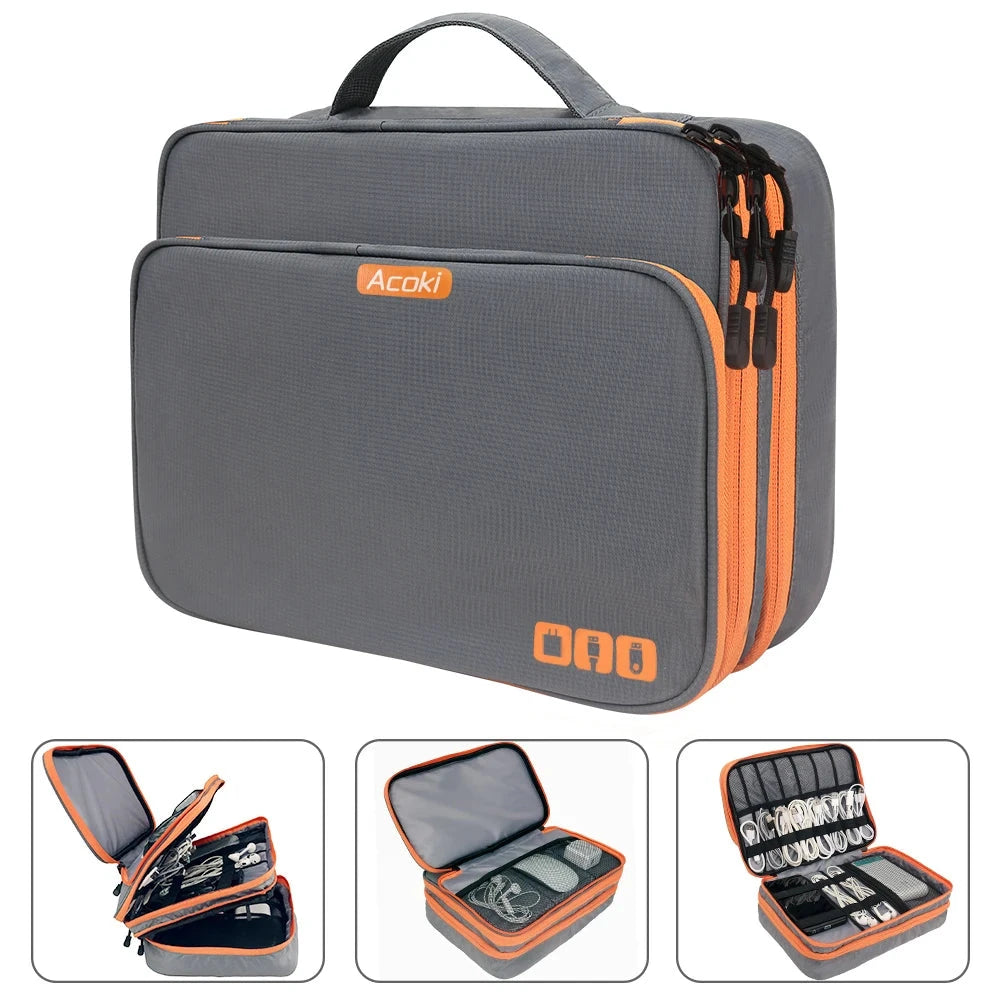 Multi-Layer Electronic Accessories Organiser Bag – Large Capacity Travel Cable &amp; iPad Storage Case Manwatstore