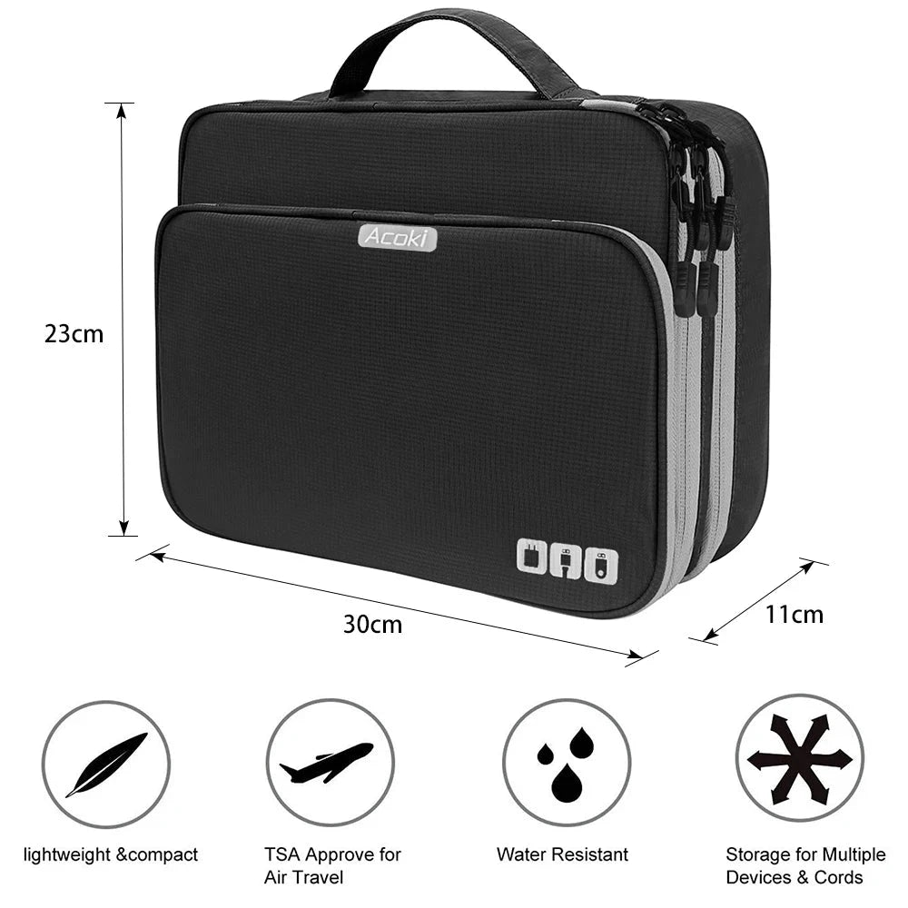 Multi-Layer Electronic Accessories Organiser Bag – Large Capacity Travel Cable &amp; iPad Storage Case Manwatstore
