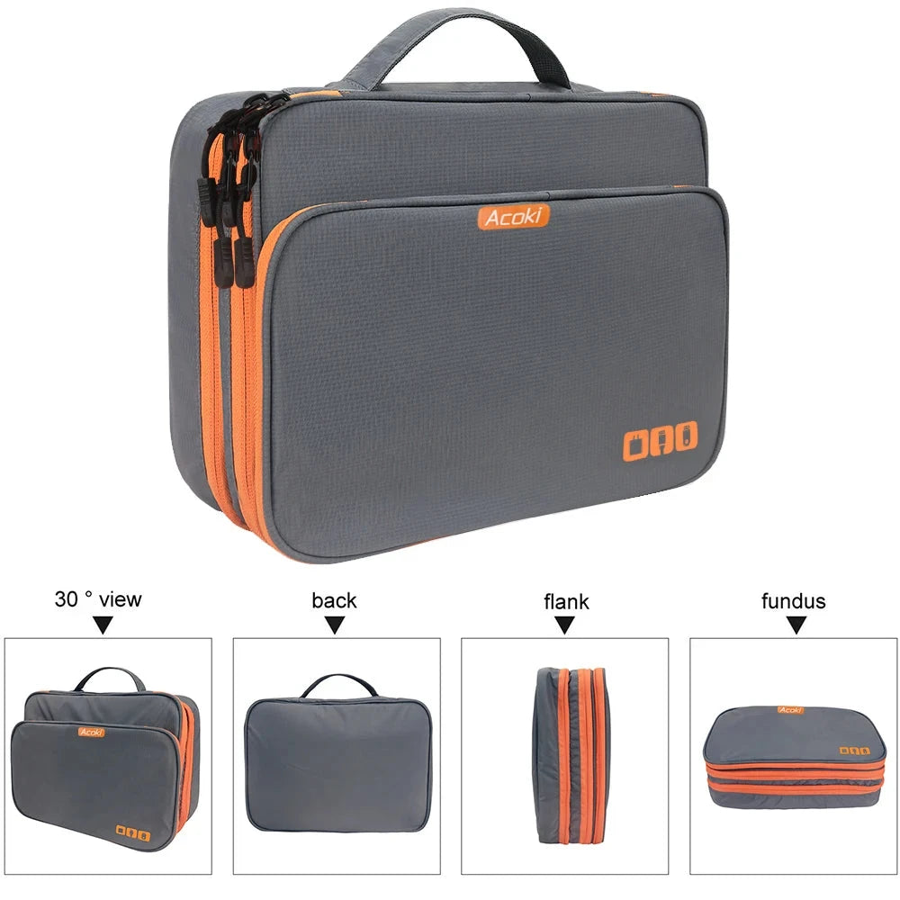 Multi-Layer Electronic Accessories Organiser Bag – Large Capacity Travel Cable &amp; iPad Storage Case Manwatstore