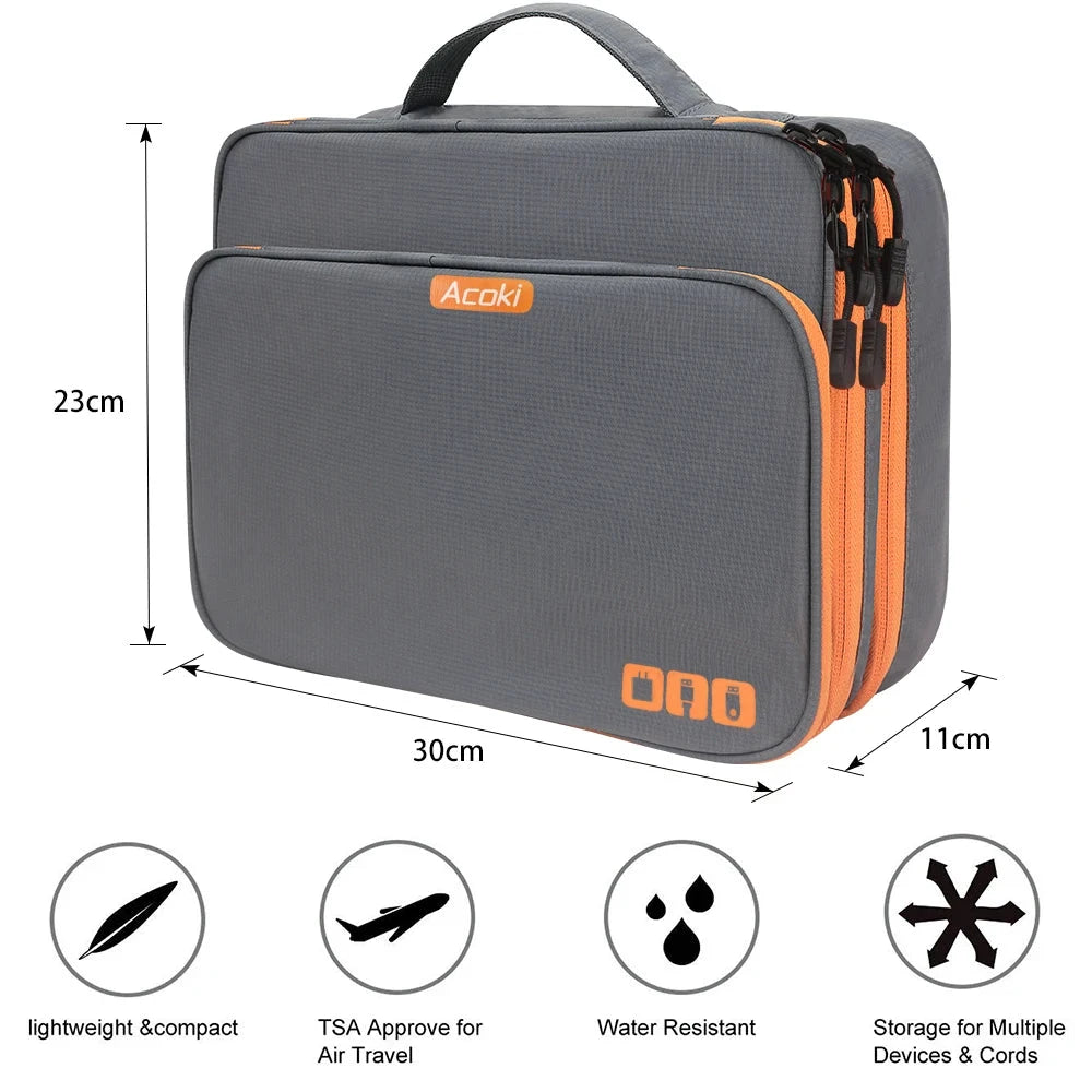 Multi-Layer Electronic Accessories Organiser Bag – Large Capacity Travel Cable &amp; iPad Storage Case Manwatstore