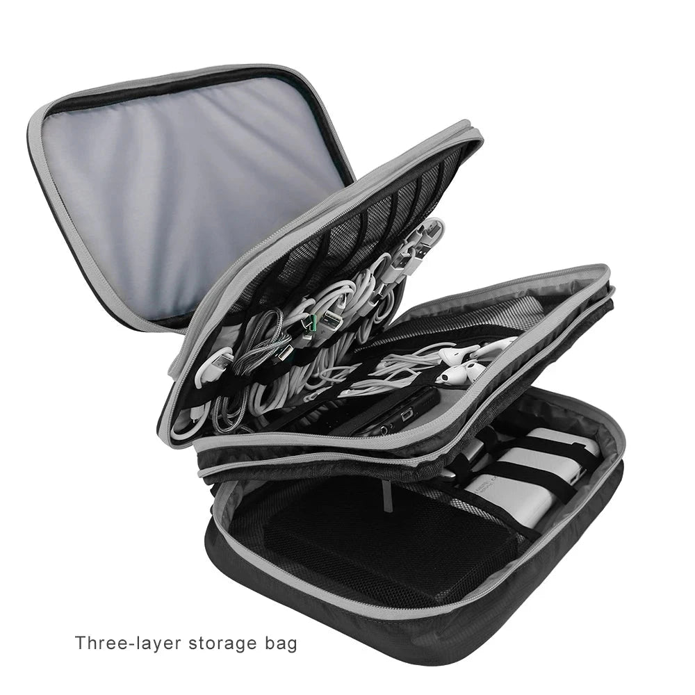 Multi-Layer Electronic Accessories Organiser Bag – Large Capacity Travel Cable &amp; iPad Storage Case Manwatstore