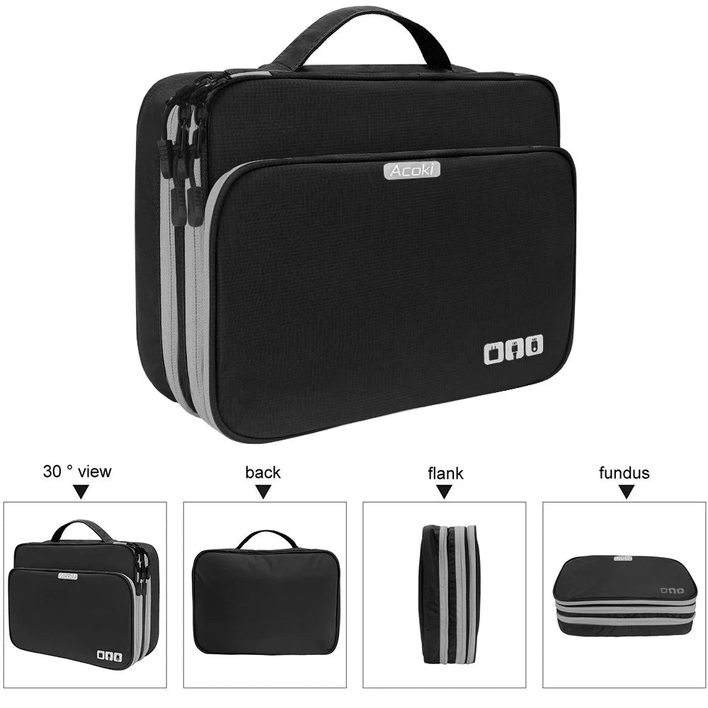 Multi-Layer Electronic Accessories Organiser Bag – Large Capacity Travel Cable &amp; iPad Storage Case Manwatstore