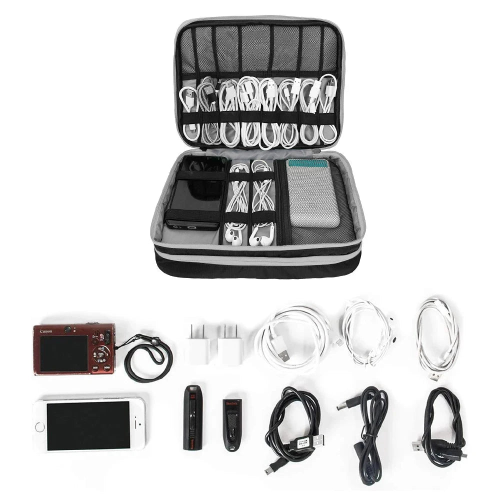 Multi-Layer Electronic Accessories Organiser Bag – Large Capacity Travel Cable &amp; iPad Storage Case Manwatstore