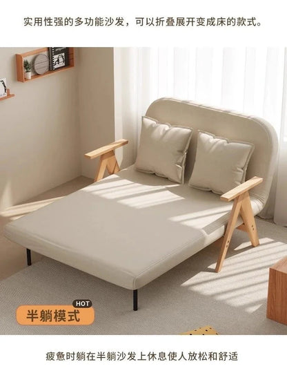 Multifunctional Solid Wood Folding Sofa Bed - Living Room Single Double Foldable Sofa 85/105/125 Cm Various Sizes Available Manwatstore