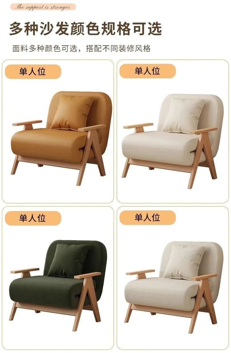 Multifunctional Solid Wood Folding Sofa Bed - Living Room Single Double Foldable Sofa 85/105/125 Cm Various Sizes Available Manwatstore
