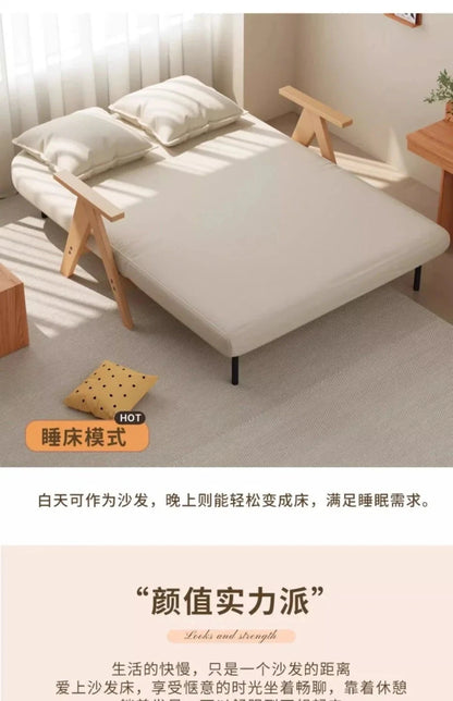 Multifunctional Solid Wood Folding Sofa Bed - Living Room Single Double Foldable Sofa 85/105/125 Cm Various Sizes Available Manwatstore