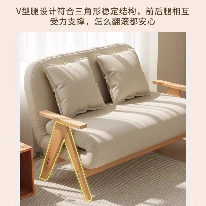 Multifunctional Solid Wood Folding Sofa Bed - Living Room Single Double Foldable Sofa 85/105/125 Cm Various Sizes Available Manwatstore