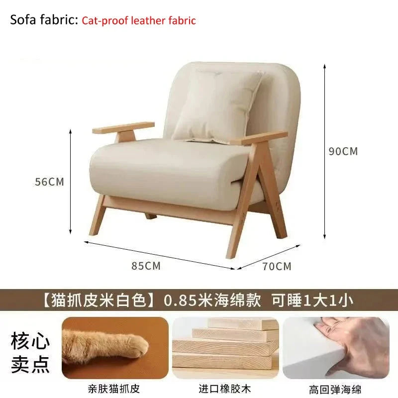 Multifunctional Solid Wood Folding Sofa Bed - Living Room Single Double Foldable Sofa 85/105/125 Cm Various Sizes Available Manwatstore