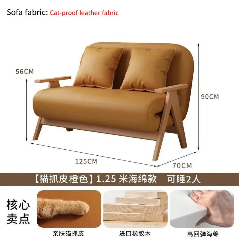Multifunctional Solid Wood Folding Sofa Bed - Living Room Single Double Foldable Sofa 85/105/125 Cm Various Sizes Available Manwatstore
