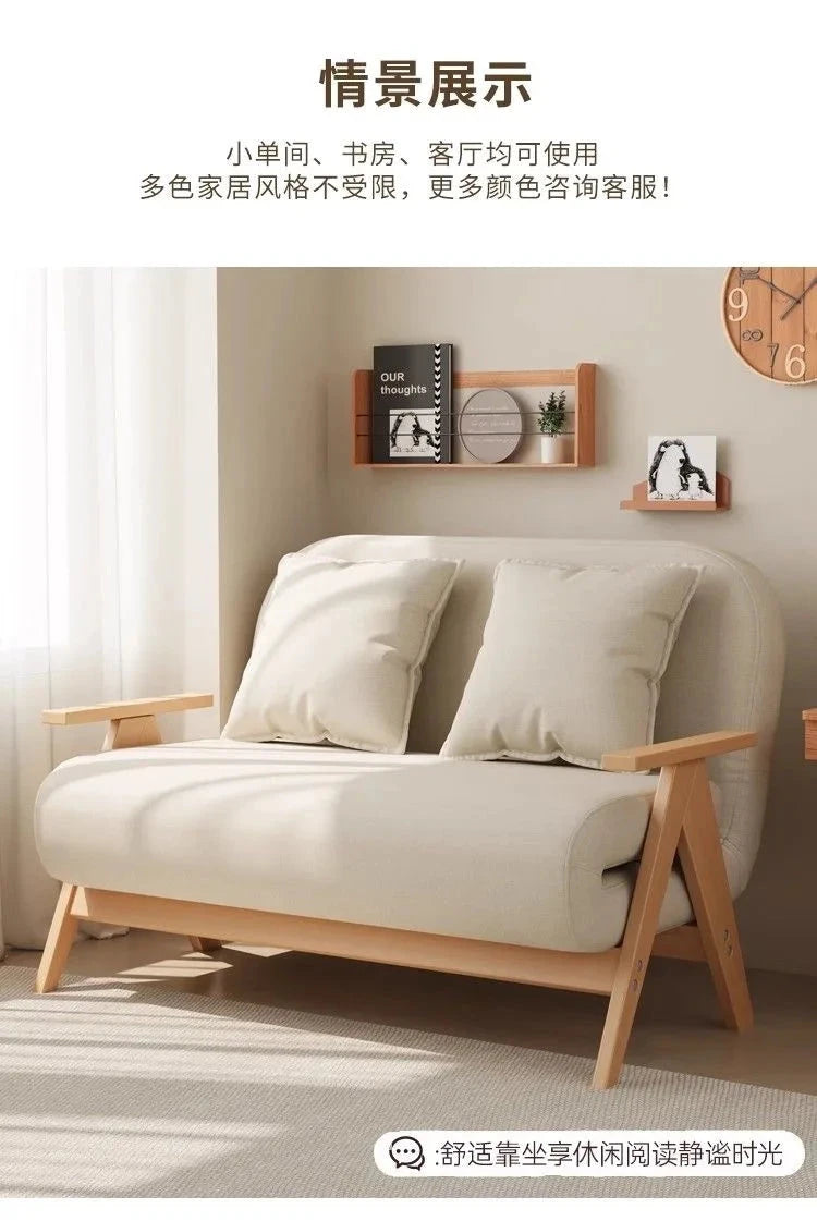 Multifunctional Solid Wood Folding Sofa Bed - Living Room Single Double Foldable Sofa 85/105/125 Cm Various Sizes Available Manwatstore