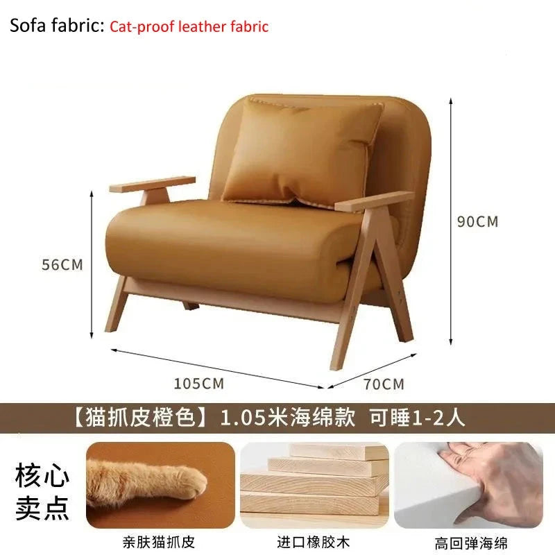 Multifunctional Solid Wood Folding Sofa Bed - Living Room Single Double Foldable Sofa 85/105/125 Cm Various Sizes Available Manwatstore
