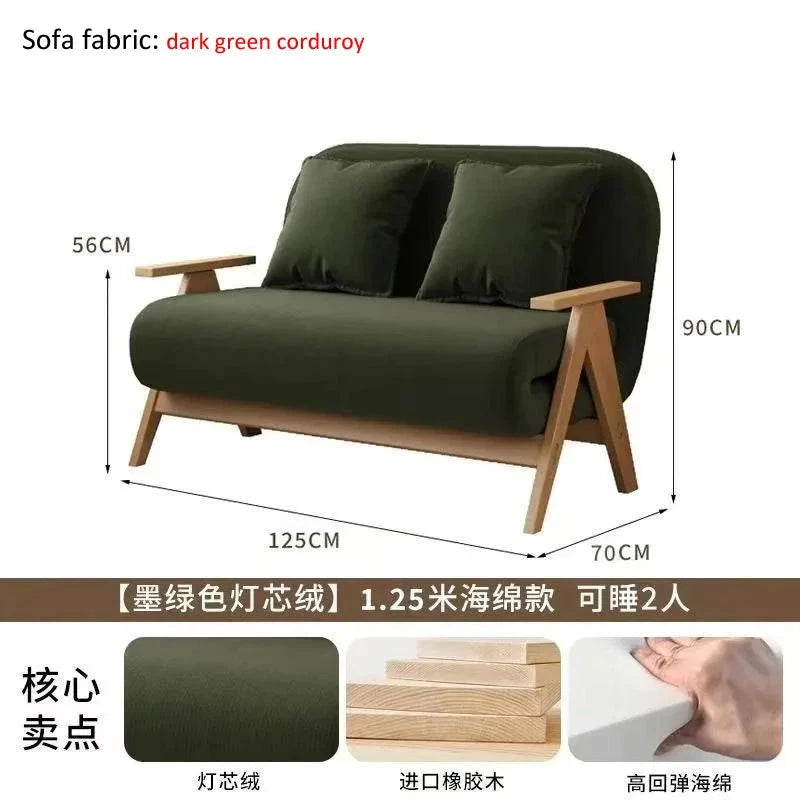 Multifunctional Solid Wood Folding Sofa Bed - Living Room Single Double Foldable Sofa 85/105/125 Cm Various Sizes Available Manwatstore
