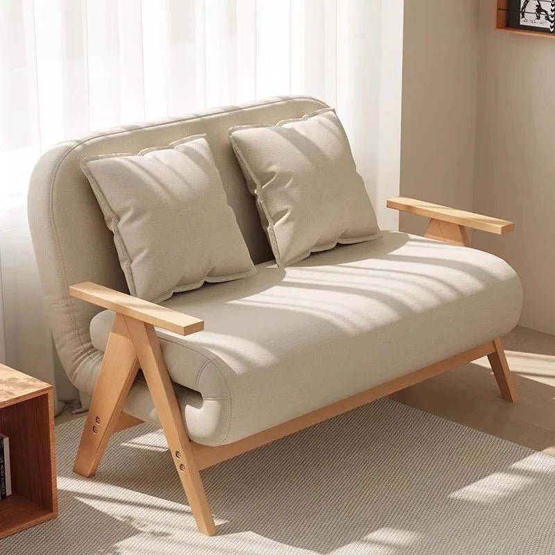 Multifunctional Solid Wood Folding Sofa Bed - Living Room Single Double Foldable Sofa 85/105/125 Cm Various Sizes Available Manwatstore