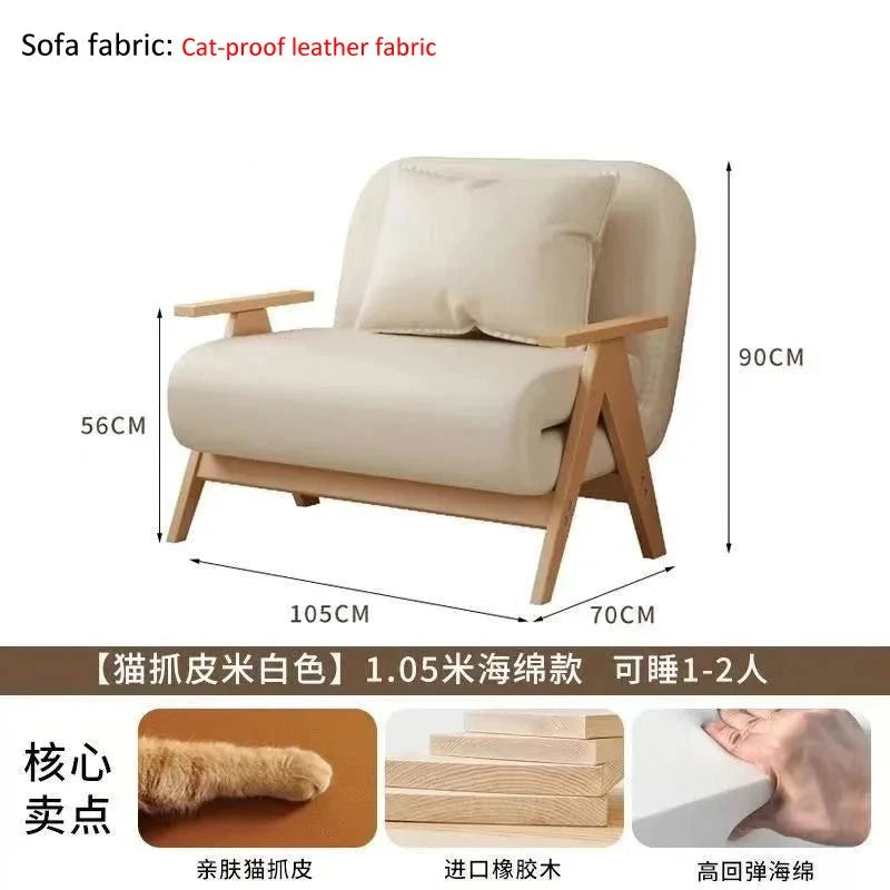 Multifunctional Solid Wood Folding Sofa Bed - Living Room Single Double Foldable Sofa 85/105/125 Cm Various Sizes Available Manwatstore