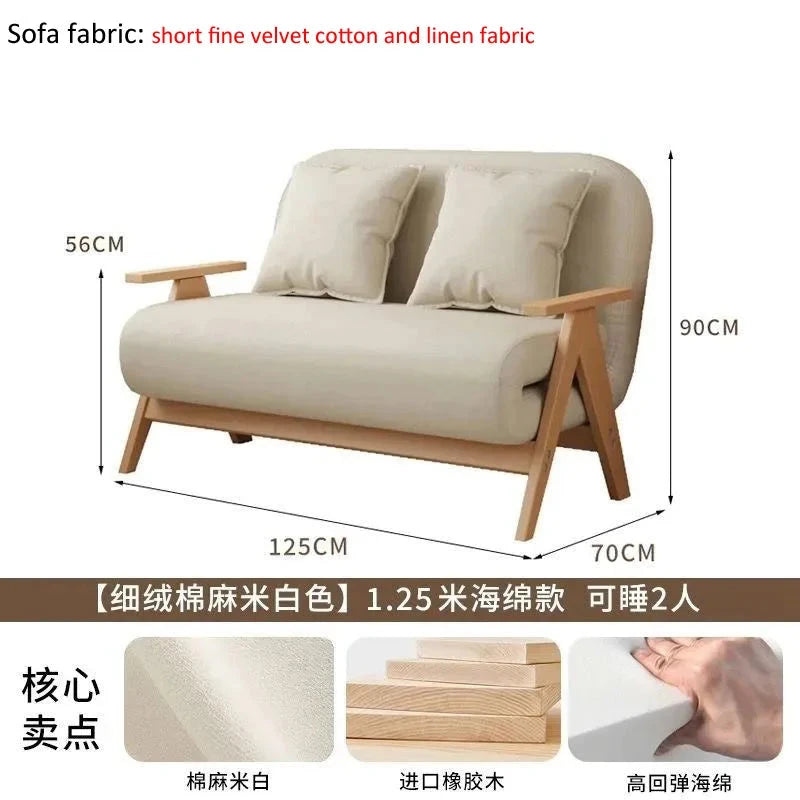 Multifunctional Solid Wood Folding Sofa Bed - Living Room Single Double Foldable Sofa 85/105/125 Cm Various Sizes Available Manwatstore