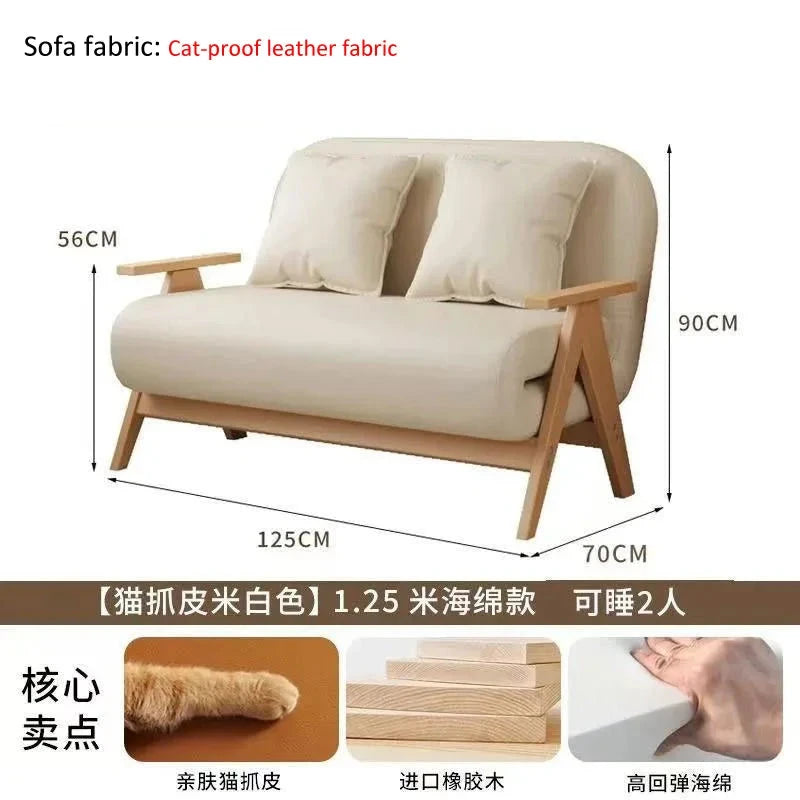Multifunctional Solid Wood Folding Sofa Bed - Living Room Single Double Foldable Sofa 85/105/125 Cm Various Sizes Available Manwatstore