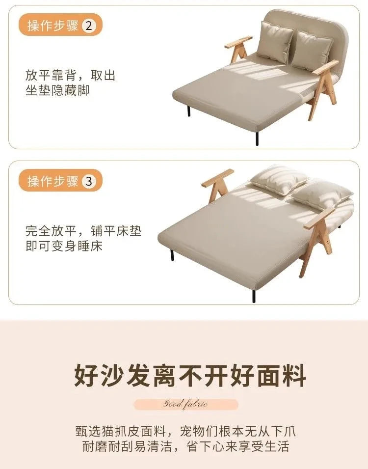 Multifunctional Solid Wood Folding Sofa Bed - Living Room Single Double Foldable Sofa 85/105/125 Cm Various Sizes Available Manwatstore