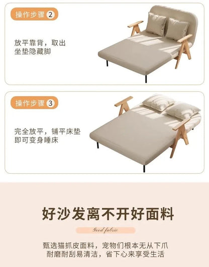 Multifunctional Solid Wood Folding Sofa Bed - Living Room Single Double Foldable Sofa 85/105/125 Cm Various Sizes Available Manwatstore