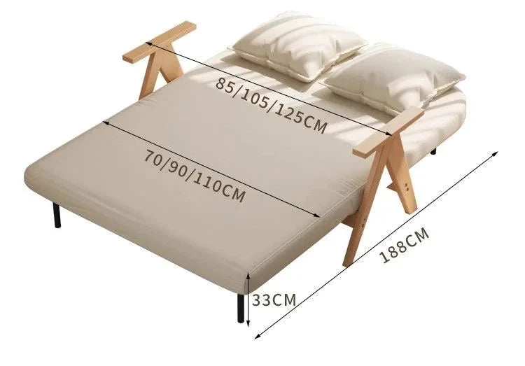 Multifunctional Solid Wood Folding Sofa Bed - Living Room Single Double Foldable Sofa 85/105/125 Cm Various Sizes Available Manwatstore