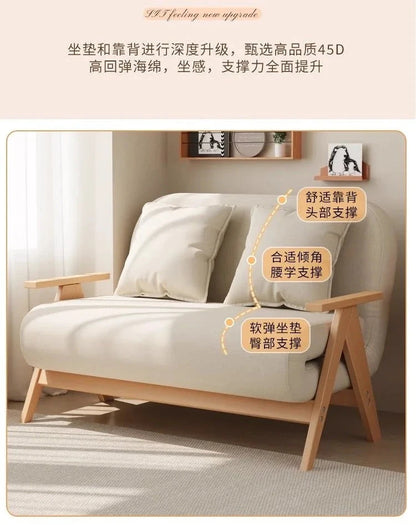 Multifunctional Solid Wood Folding Sofa Bed - Living Room Single Double Foldable Sofa 85/105/125 Cm Various Sizes Available Manwatstore
