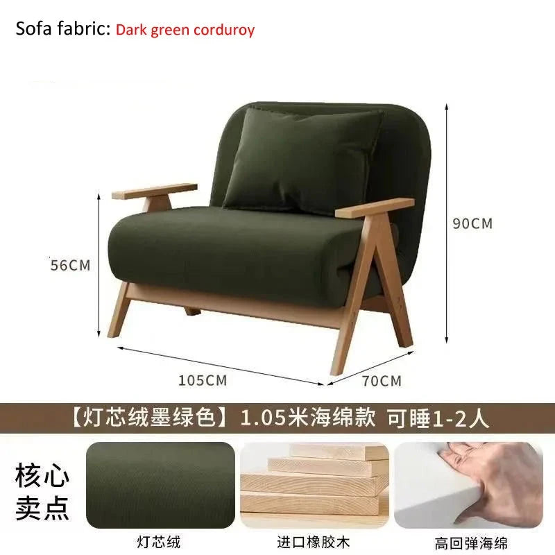 Multifunctional Solid Wood Folding Sofa Bed - Living Room Single Double Foldable Sofa 85/105/125 Cm Various Sizes Available Manwatstore