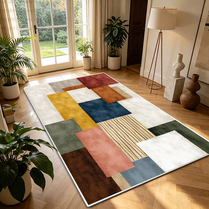 Nordic Geometric Color-Block Washable Living Room Rug – Non-Slip Large Carpet Manwatstore