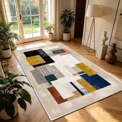 Nordic Geometric Color-Block Washable Living Room Rug – Non-Slip Large Carpet Manwatstore