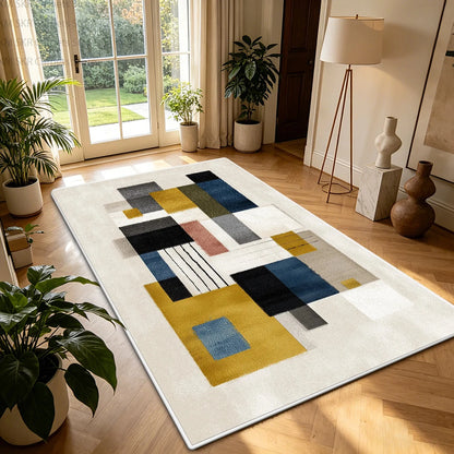 Nordic Geometric Color-Block Washable Living Room Rug – Non-Slip Large Carpet Manwatstore