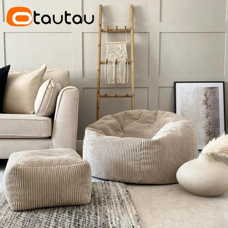 OTAUTAU Flannel/Velvet Bean Bag Chair Cover No Filler Floor Beanbag Sac Pouf Ottoman Single Sofa Frameless Furniture DD025 Manwatstore