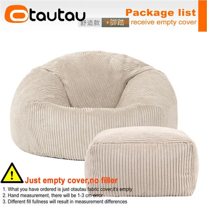 OTAUTAU Flannel/Velvet Bean Bag Chair Cover No Filler Floor Beanbag Sac Pouf Ottoman Single Sofa Frameless Furniture DD025 Manwatstore