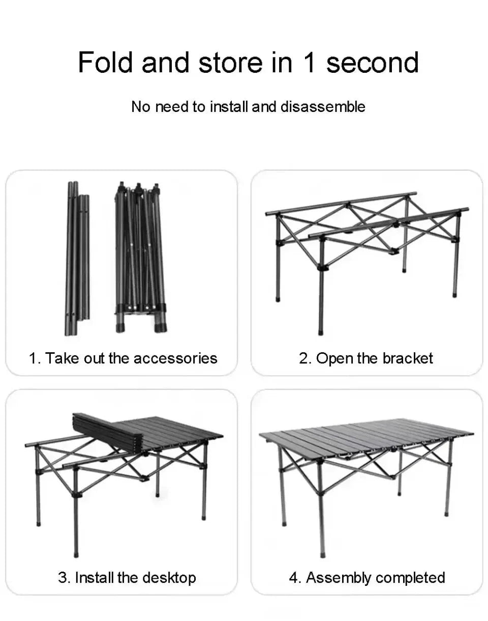 Outdoor Folding Table Easy To Install Camping Desk Aluminum Alloy Lightweight Picnic Tables Portable Storage Egg Roll Long Desks Manwatstore
