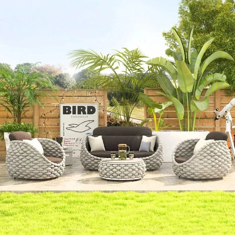 Outdoor Rattan Patio Furniture Set Cushioned Wicker Loveseat Garden Backyard Porch Sofa All Weather Durable Manwatstore