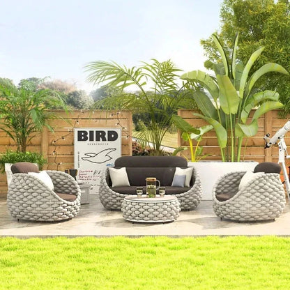 Outdoor Rattan Patio Furniture Set Cushioned Wicker Loveseat Garden Backyard Porch Sofa All Weather Durable Manwatstore
