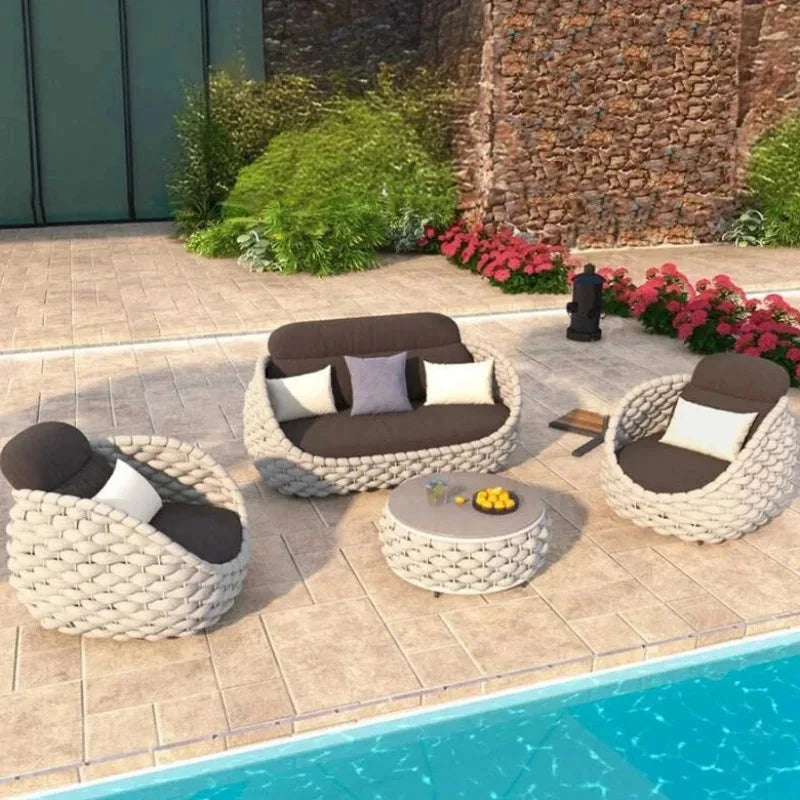 Outdoor Rattan Patio Furniture Set Cushioned Wicker Loveseat Garden Backyard Porch Sofa All Weather Durable Manwatstore
