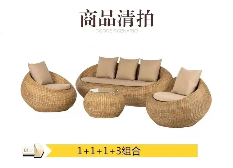 Outdoor sofa courtyard terrace rattan three-piece set coffee table circular garden leisure rattan furniture combination rattan Manwatstore