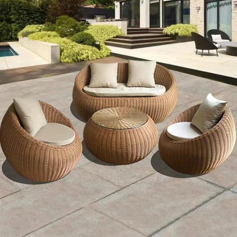 Outdoor sofa courtyard terrace rattan three-piece set coffee table circular garden leisure rattan furniture combination rattan Manwatstore