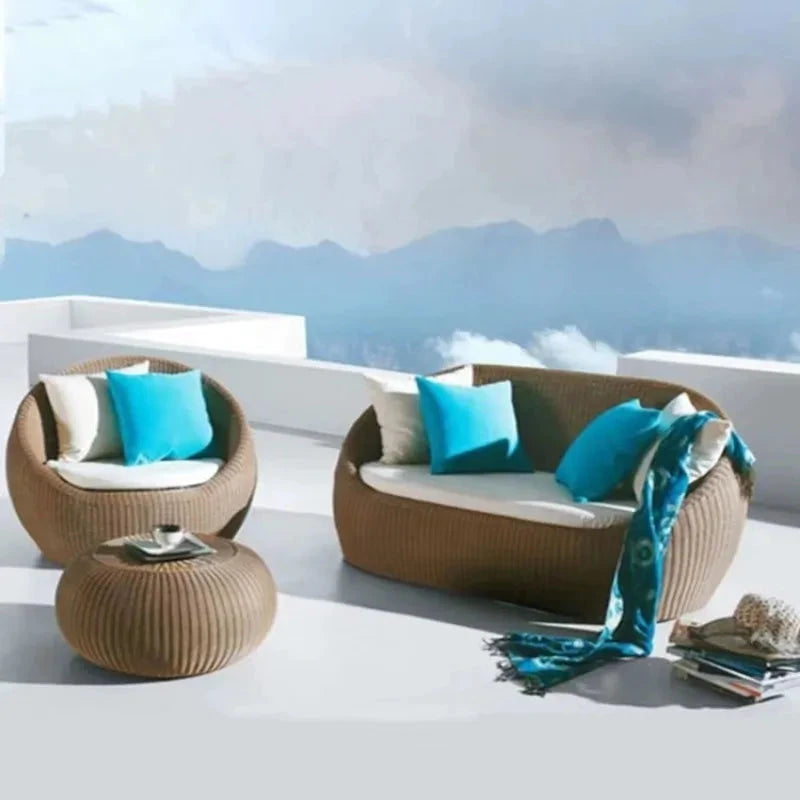Outdoor sofa courtyard terrace rattan three-piece set coffee table circular garden leisure rattan furniture combination rattan Manwatstore