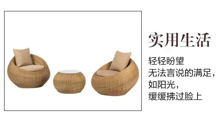 Outdoor sofa courtyard terrace rattan three-piece set coffee table circular garden leisure rattan furniture combination rattan Manwatstore