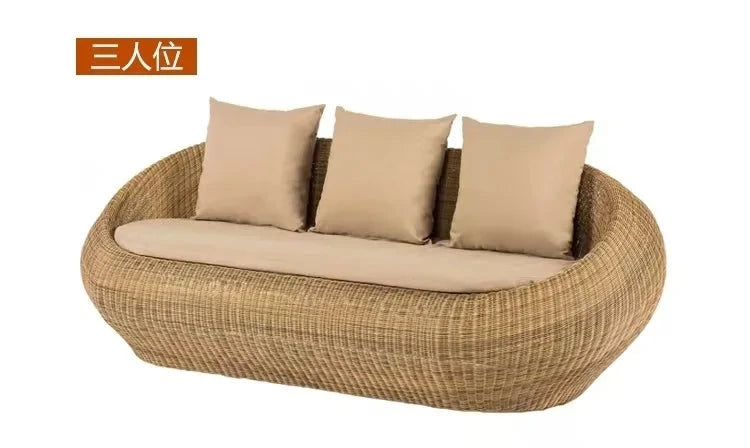 Outdoor sofa courtyard terrace rattan three-piece set coffee table circular garden leisure rattan furniture combination rattan Manwatstore