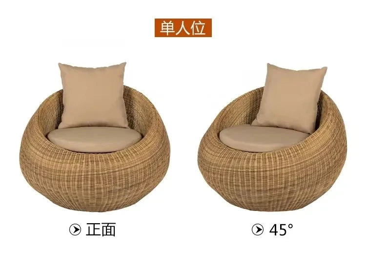 Outdoor sofa courtyard terrace rattan three-piece set coffee table circular garden leisure rattan furniture combination rattan Manwatstore