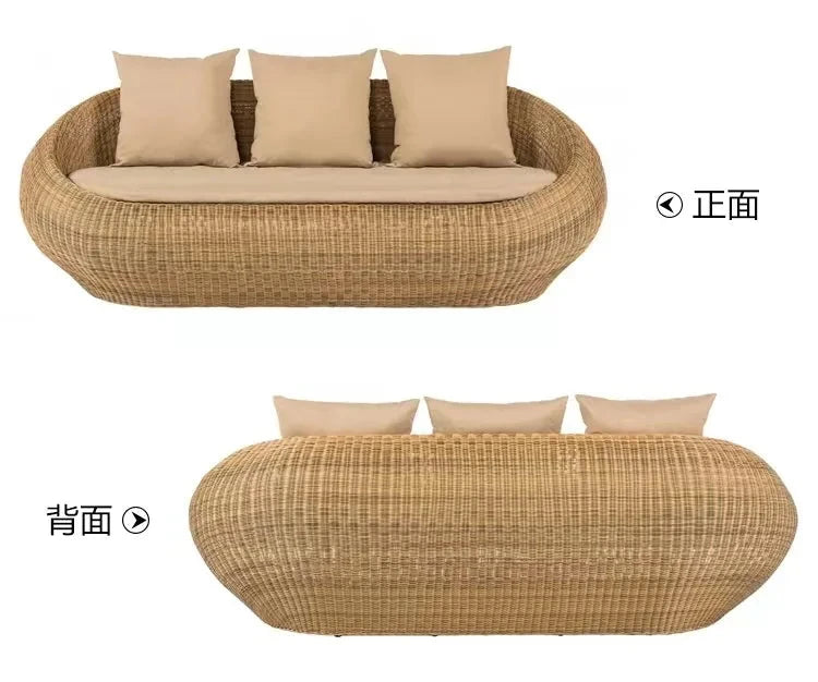 Outdoor sofa courtyard terrace rattan three-piece set coffee table circular garden leisure rattan furniture combination rattan Manwatstore