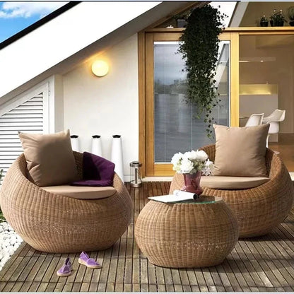 Outdoor sofa courtyard terrace rattan three-piece set coffee table circular garden leisure rattan furniture combination rattan Manwatstore