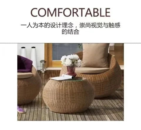 Outdoor sofa courtyard terrace rattan three-piece set coffee table circular garden leisure rattan furniture combination rattan Manwatstore