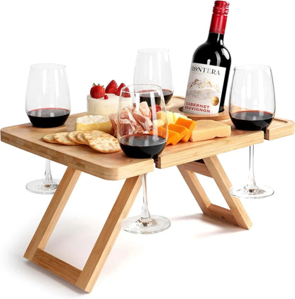 Outdoor Wine Picnic Table, Folding Wine Table, Charcuterie Board with Wine Glass Holder, Mini Table for Picnic, Picnic Date Esse Manwatstore