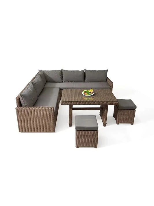 Patio Modern Wicker All Weather Aluminum Rattan Outdoor Corner L-Shaped Dining Garden Sofa Set Manwatstore