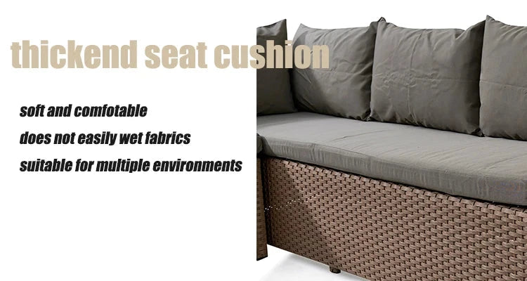 Patio Modern Wicker All Weather Aluminum Rattan Outdoor Corner L-Shaped Dining Garden Sofa Set Manwatstore